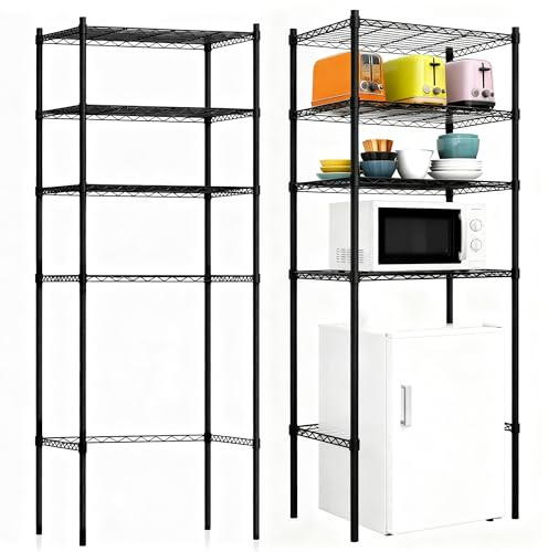 NouraVita 4 Tier Mini Fridge Shelf,Adjustable Height Mini Fridge Stand Over Mini Fridge Storage Shelf Mini Fridge and Microwave Stand for Dorm, Kitchen, Office,77 H x 24 W x 18 D (Black)