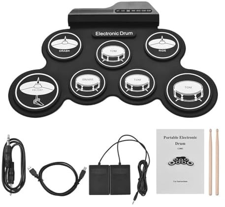 Baluue Tragbares USB Digitales Elektronisches Schlagzeug Set Leises Drum Pad mit Kopfhöreranschluss Eingebautes Metronom Leichtes Roll up Schlagzeug für Anfänger und Übung