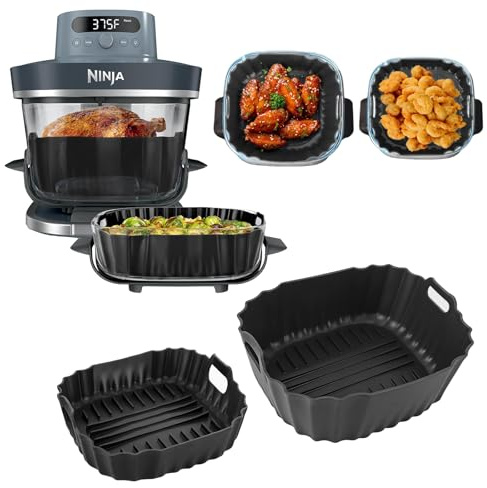 2 Stück Silikonform Heißluftfritteuse Zubehör für Ninja Crispi Pro 6-in-1 Glass Air Fryer, Wiederverwendbar Auflaufform Airfryer Silikon Einsatz, Silikon Backform Zubehör für Ninja Crispy Pro AS101CY