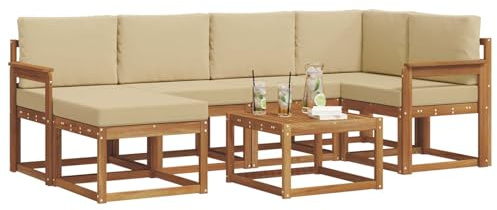 vidaXL Outdoor-Sofagarnitur mit Kissen 7 pcs Natur und Beige, Garten, modern, langlebiges Outdoor-ecksofa-Set, Patio-Lounge-möbel, terrasse-innenwohnen-Komfort