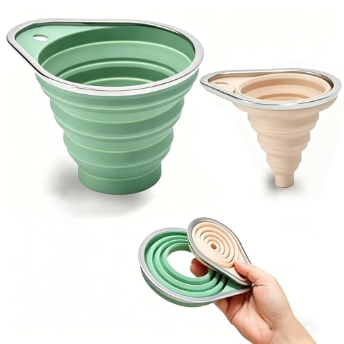 WWYSSZ Embudo Cocina Plegable de Silicona, Gran y Pequeño Calibre | 2 Piezas embudo flexible con borde de acero inoxidable, reutilizables, para aceite,especias,Transferencia de Líquido y Polvo