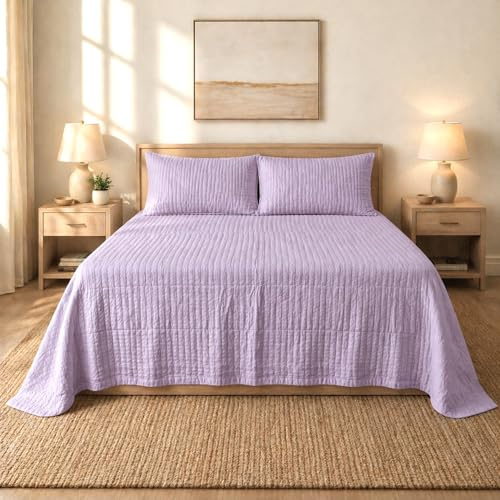 Copriletto Matrimoniale Estivo 260x260 cm in 100% Cotone Nido d’Ape – Copriletto Leggero Traspirante Non Trapuntato – Telo Arredo Letto Matrimoniale Rebecca Home Bifulco (Lilla)