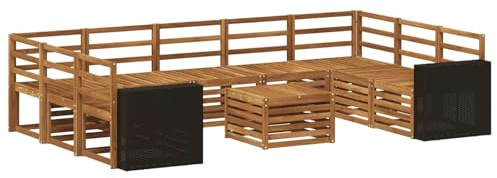 vidaXL Sofagarnituren 10 pcs Natur Massivholz Akazie, Gartenmöbel, modernes Outdoor-Sofa, gemütliche Sitzgruppe für Terrasse und Lounge, langlebig und bequem