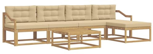 vidaXL Outdoor-Sofagarnitur 6 pcs Weiß und Beige 79 x 79 x 37 cm, Patio-Lounge-Set, modernes Outdoor-Sofa, wetterfestes Gartenmöbel, Akazienholz