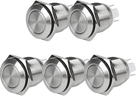 Larcele 5 Stücke Wasserdicht Metall Druckschalter Runde Elektrische DIY Schalter JSANKG-01 (16mm,Verriegeln) MEHRWEG