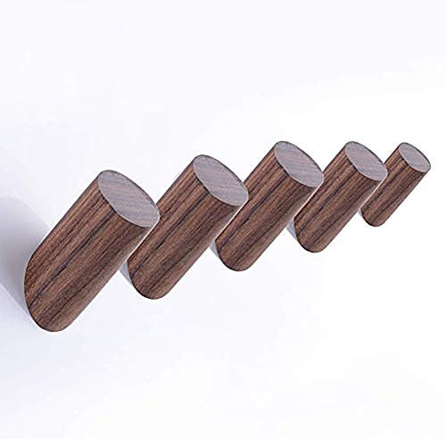 Audor 5-Pack Natürliche Hölzerner Wandhaken Kleiderhaken, Wand Montiert Veranstalter Kleiderbügel Retro Dekor, Handgefertigte Craft Hut Rack (Schwarz Nussbaum 29mm)
