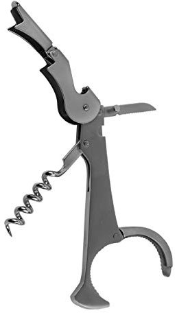 Grunwerg 48/TP-SS Aperiti Drinkware Connoisseur Waiter’s Knife, Stainless Steel, with Foil Cutter and Nutcracker, Black