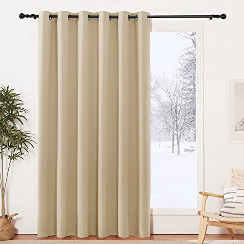 PONY DANCE Raumteiler Gardinen Wohnimmer Ösenvorhang 1 Stück H 210 x B 200 cm Thermo Vorhänge gegen Hitze Vorhänge Verdunkelung für Sichtschutz, Biscotti Beige