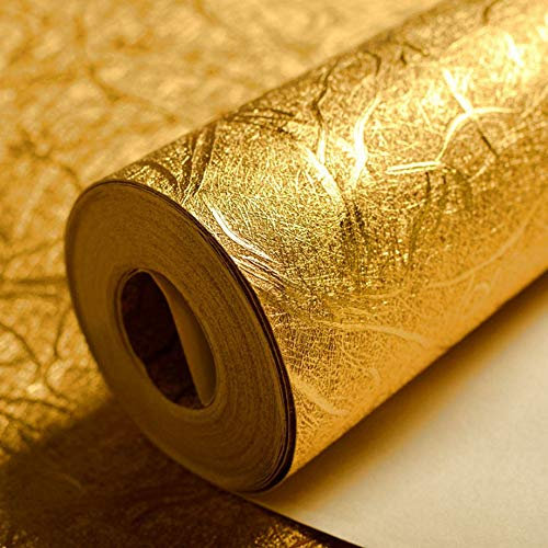 Moderne-Wandtapete, dick, wasserdicht, goldfarbene Folie, Flimmertapete, Hoteldecke, Dekoration, Bar, Tapete, Rolle,PVC, gold, 1.73' W x 32.8' L
