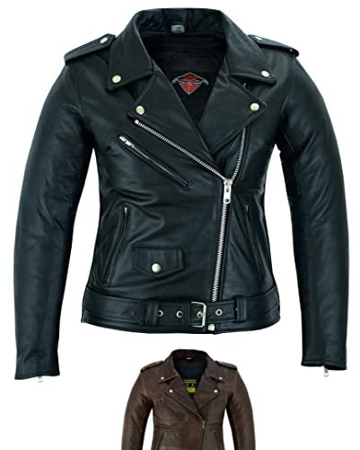 Texpeed Giacca da moto in pelle da donna perfect Marlon Brando - Giacca da moto Touring con protezione autentica Biker CE Armor (EN 1621-1) Nero - XXL