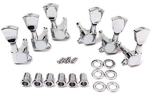 Alnicov Stimmwirbel für Gitarre, versiegelte Saiten, Stimmmechaniken (3L3R), mit Keystone-Drehknopf, Ersatz für Lp Sg Tl Stil elektrische oder akustische Gitarren – Chrom
