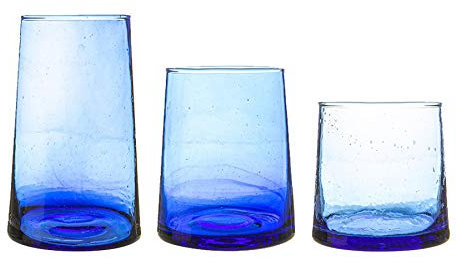 Nicola Spring 18pc Merzouga Recycled Glassware Set - Blue Glass - Sustainable Hand-Blown Moroccan Tumblers & Highball Glasses for Juices, Cocktails, Water, Home, Bar, Dining Table, Eco-Friendly Gift