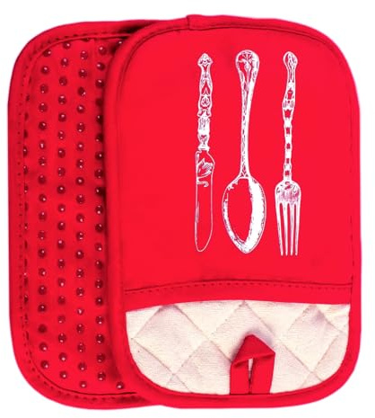 ARCLIBER Pot Holders with Pockets,Heat Resistant Hot Pads of Silicone,Non-Slip Grip Potholders with Terrycloth Lining,2 Pieces of Red