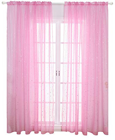 VOSAREA Rideaux Transparents Étoilés Argentés pour Chambre De Fille Dimensions Voilages De Fenêtre Fins
