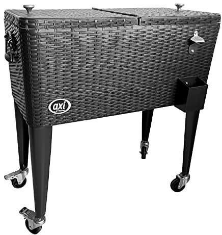AXI Retro Getränkekühler in Rattan Optik Braun | Kühlwagen/Kühler mit Rollen - 76 liter | Fahrbare Kühlbox für den Garten/Outdoor.