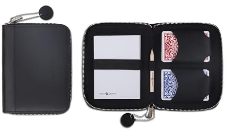 Melia Games - Hochwertiges Kartenspiel-Set Deluxe - Leder-Etui, 2 Spielkartendecks, Notizblock, Bleistift (Vintage Edition - Pure Black) - Ab 168 Monaten - Handgemacht in Europa