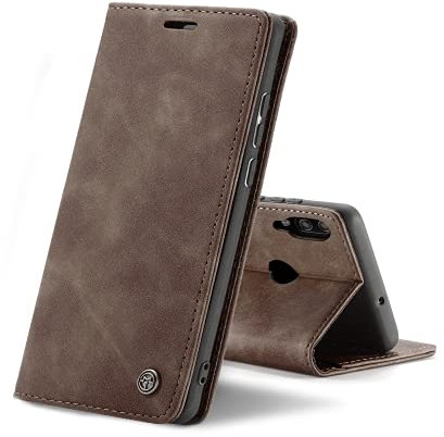 Chocoyi Schutzhülle aus Leder für Huawei P Smart 2019, Schutzhülle aus PU-Leder, Brieftasche, Magnetverschluss, Kartenschlitze, Standfunktion, Kaffeebraun