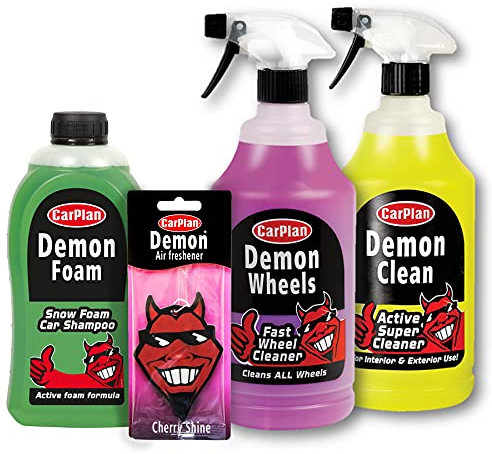 CarPlan Demon 4 Piece Car Care Gift Pack with Snow Foam Shampoo & Wheel Cleaner
