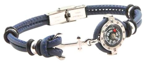 bracciale con bussola marina e pelle uomo (blu2)