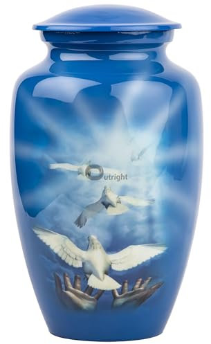 OUTRIGHT Bedruckte Urne für menschliche Asche für Erwachsene (fliegende Taube, Erwachsene 113 kg), Blau