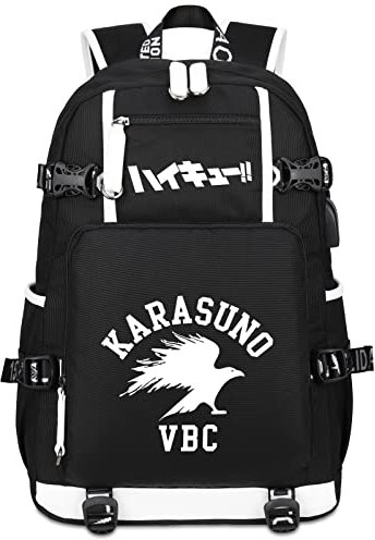 Roffatide Anime Haikyuu! bedruckter Laptop-Rucksack mit USB-Ladeanschluss und Kopfhöreranschluss Karasuno High School-Rucksack