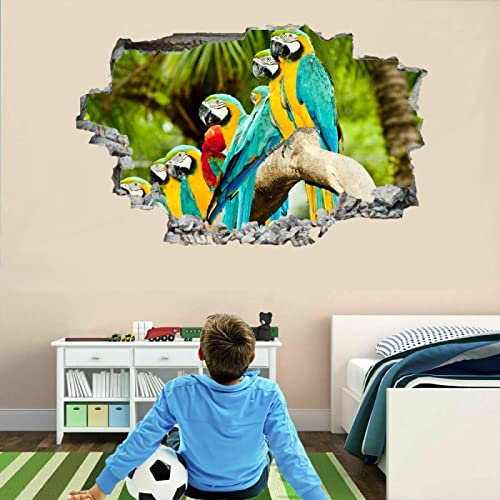 Papagei 3D Wandtattoo Wanddurchbruch, Vogel Durchbruch Wandaufkleber für Kinderzimmer, sticker für Wohnzimmer, Tiere Abnehmbare Selbstklebend Vinyl Wandsticker, Wandbild Junge Mädchen Schlafzimmer