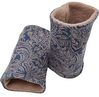 Britta Meier: Pulswärmer (Armstulpen), 100% Baumwolljersey und Baumwoll-Fleece aus meiner Nähwerkstatt. (Blau-Beige)