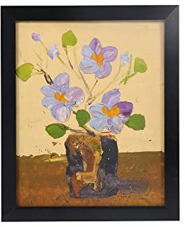 Peinture à l'huile florale peinte à la main sur toile claire peintures de fleurs jaunes violettes toile d'art mural décorations pour la maison pour décorer prêt à accrocher (Floral et vase)