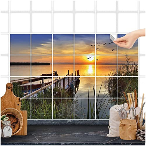FoLIESEN Fliesenaufkleber - Deko-Bild für Bad, Küche, Badezimmer - Dekoration Fliesen-Bild selbstklebend - Sonnenuntergang, Fliese - Bild (BxH):15x15 cm - 90x60 cm / 24-tlg.