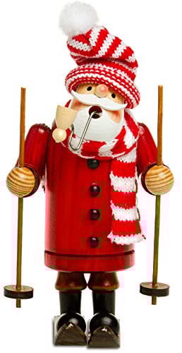 Sikora RM-A Räuchermännchen aus Holz 3 Größen Verschiedene Motive, Farbe/Modell:A25 rot - Weihnachtsmann auf Skiern, Höhe in cm:Höhe ca. 36 cm