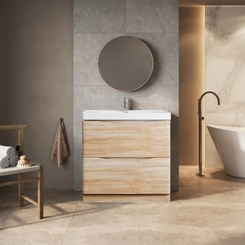 Go Bathrooms Eaton Pale Oak 900mm Floor Standing Vanity Unit Inc Resin Basin Under Sink Bathroom Cabinet Storage Sink
