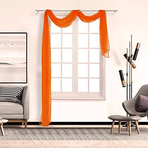 SCHOAL Voile Querbehang Transparenter Freihandbogen Uni Freihanddeko einfarbig Deko Gardinen Dekoschals Vorhang Wohnzimmer Gardinenschals 1 Stück HxB 90x300cm Orange