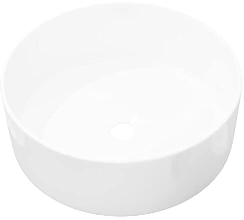 Waschbecken Rund 40 x 15 cm Keramik Waschtisch Waschplatz Handwaschbecken Aufsatzwaschbecken Waschschale Aufsatzwaschtisch, Weiß