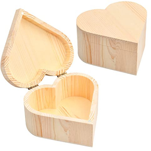 2 Stück Holzbox mit Deckel Klein 13x13x7cm, Unlackiert Holzschachtel Herzform Holz Schatulle Box, Dekorative Schmuckkästchen Holz Natur, Geschenkbox Holzkiste für DIY Bemalen Geschenk Hochzeit Schmuck