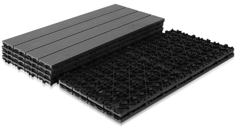 Ansobea 6er Pack WPC Terrassenfliese,Holzfliesen 30x60 cm - 1 m² .Ideal für den Außenbereich Klickfliesen für Balkon, Garten & Terrasse | einfach, schnell & praktisch verlegt, Anthrazit