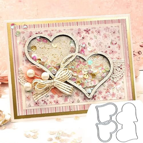 2pcs Heart Love Shaker Metal Die Cuts,Valentine's Day Heart Love Cutting Dies Cut Stencils DIY Scrapbooking Decorative Embossing Paper Scrapbooking Card Making