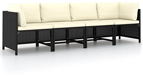 XIAOGUANG 4-Sitzer-Gartensofa mit Auflagen, Outdoor Sofa, Gartenbank, Gartenlounge Outdoor, Balkon Sofa, Liegesofa, Outdoorsofa, Schwarz Poly Rattan