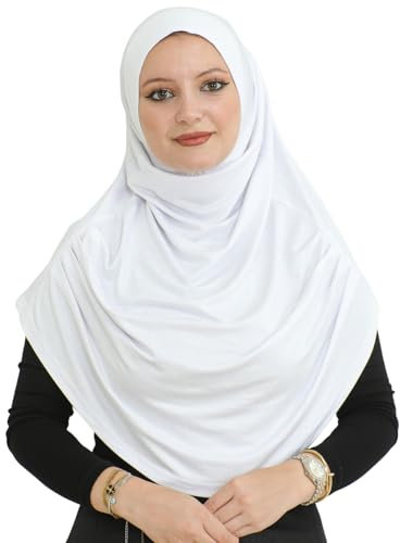 Prien Kopftuch für Damen, Lang Muslim Hijab Frauen, Türkisch Khimar Schal Islamische Kleidung, Konfektionshijab Kopftücher Kleider, Muslimische Sport Head Scarf Set (Weiß)