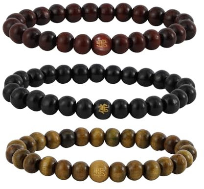 MILAKOO Holzperlen Armband Tibetisch Buddhistische Meditation Mala Gebetskette Herren Elastisches Armband 6 / 8mm (C1:8mm)