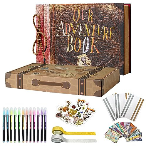 Vienrose Our Adventure Book Fotoalbum zum Selbstgestalten Scrapbook Fotobuch Kit mit Box für Reisen Geburtstag Hochzeit Valentinstag Weihnachten Baby Shower
