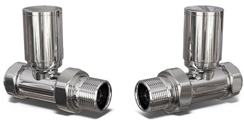 UK Radiators Round Chrome Radiator Valve Pair - Chrome Polished Finish - Classy and Modern Design 1/2 x 10mm Straight Radiator Valve Pair - Pair of Valves
