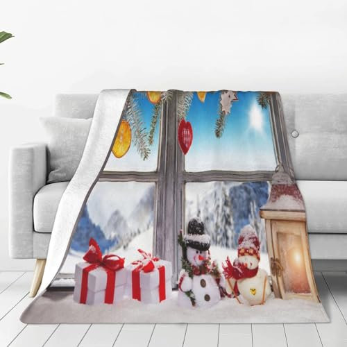ASEELO 150 x 125 cm Decke Weihnachten Schneemann Fleece Decke Sofa Überwurf für Bett und Couch Reisen