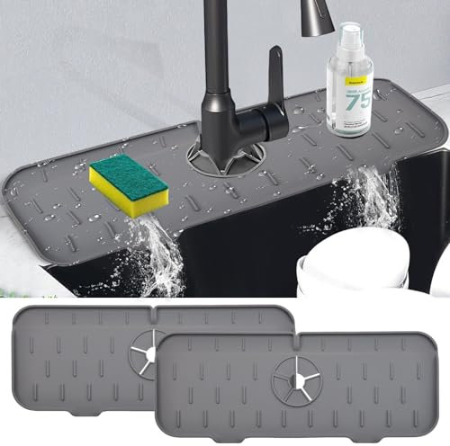 2pcs Silicone Draining Mat Around Tap Kitchen Tap Protector Splash Guard Faucet Drainer for Sink Tidy