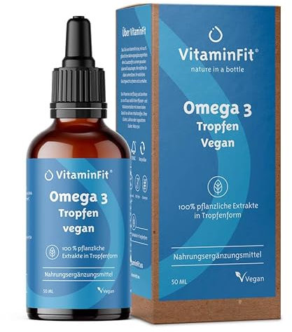 Omega-3 Tropfen Vegan – ohne Fischgeschmack – DHA & EPA – Omega-3l aus nachhaltiger Algenöl 400 mg DHA und 148 mg EPA pro Tag – Hohe Dosierung – Vorrat für 2 Monate (50 ml)