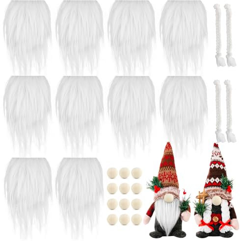 BOFUNX 10 Stück Wichtelbart Zum Basteln mit 12pcs Holzperlen und 4pcs Zwerg Zöpfe Weihnachten Zwergenbärte Weihnachten Wichtel Zubehör DIY Handwerk Supplies