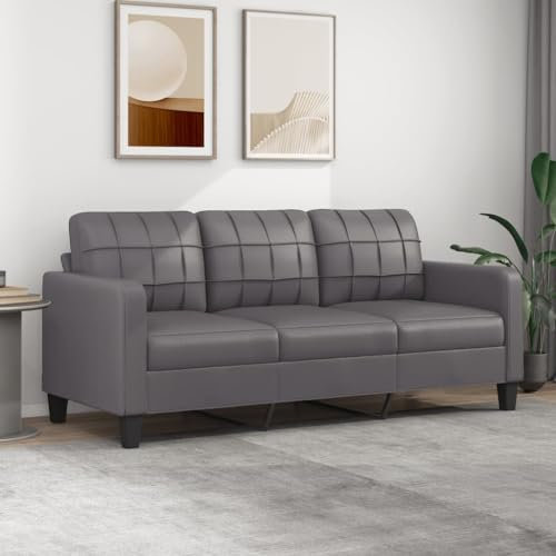 Homgoday 3-Sitzer-Sofa aus Kunstleder, Grau, 180 cm