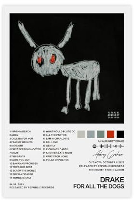 Yeepi Drake-Poster für alle Hunde, Albumcover, 2 Leinwand-Poster, Schlafzimmer-Dekor, Sportlandschaft, Büro, Raumdekoration, Geschenk, ungerahmt, 20 x 30 cm