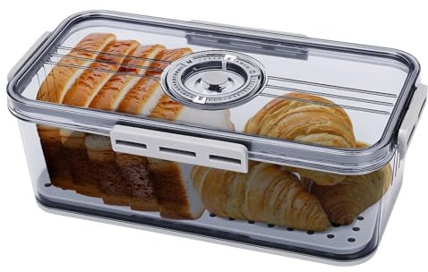 mumisuto Contenitore Pane, Portapane con Coperchio, Contenitori per Alimenti Ermetica, Porta Pane Ermetica con Quadrante di Registrazione del Tempo, per Frutta Verdura Cereali, 2,5×17,5×11cm