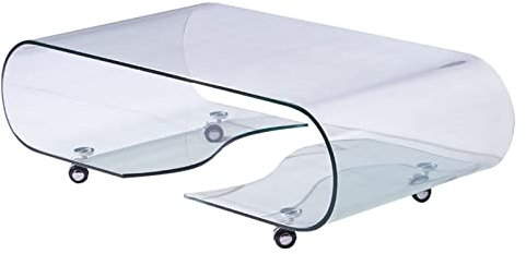 Tables d'Appoint Table basse mobile en verre avec roulettes, table d'appoint décorative moderne et transparente, table à thé rectangulaire for salon, salle de bain, chambre et bureau Table de chevet (