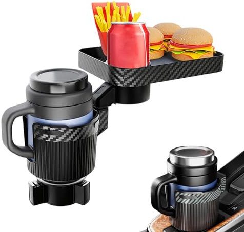 Imtrub 2024 Upgraded Car Cup Holder Expander Tray, 4-in-1 Car Cup Holder Tray Table with Phone Holder, 360° Rotating Design, Adjustable Car Food Tray Table for Eating, Road Trip, QO3W0Q6ZPL6UY85QTIPF